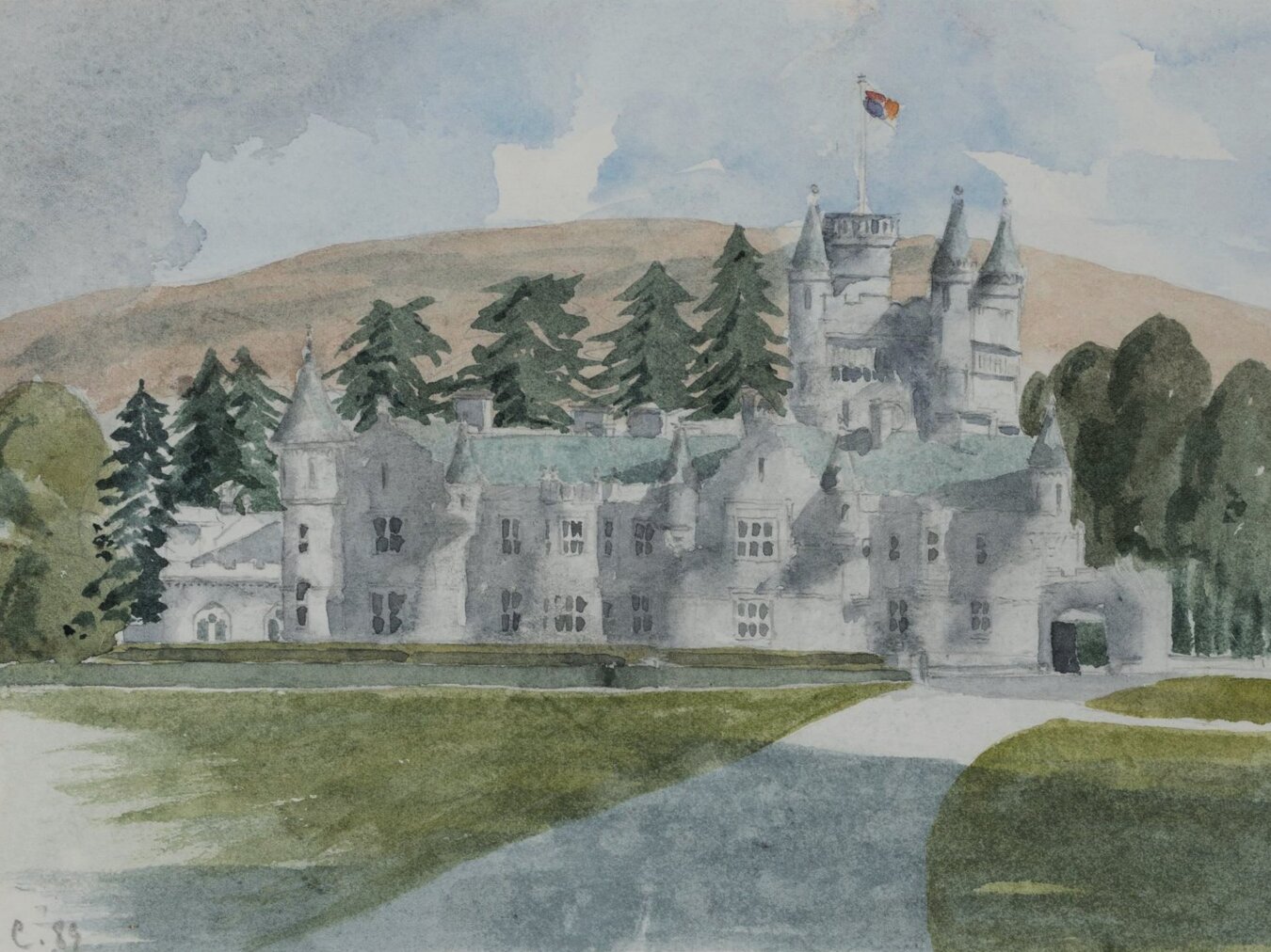 The Balmoral Castle, 1989 Watercolour by HM King Charles III